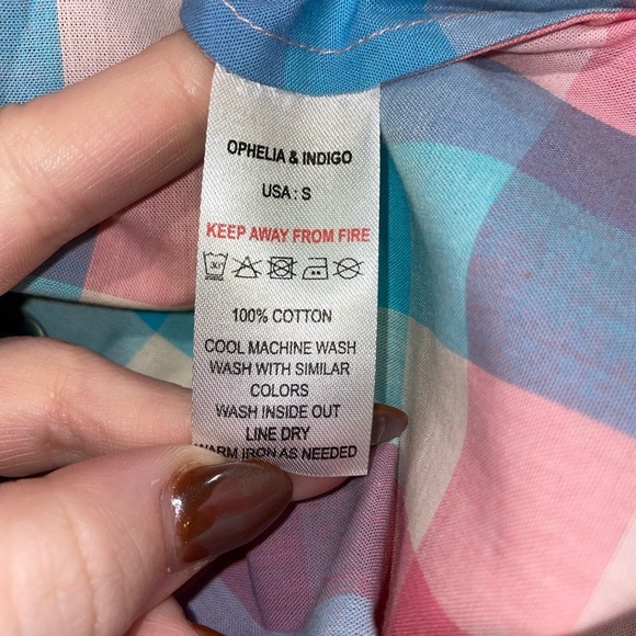 New! Ophelia & Indigo April Dress Pink & Blue Woven Gingham Check 💗 Small NWT! - Picture 9 of 9
